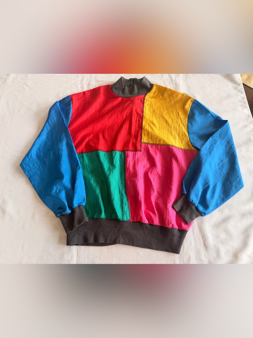 Vintage 1980s Laura & Jayne Multi Colorblock Pullover Light Sweatshirt Sz M